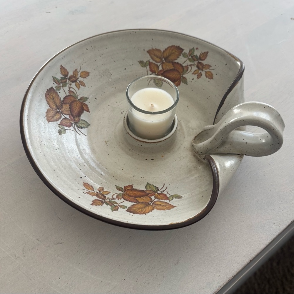Vintage Ceramic Candle Holder with Floral Design